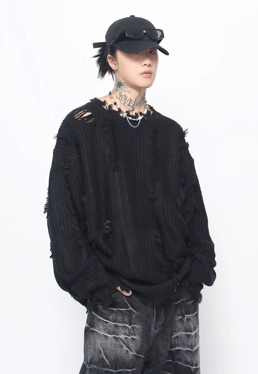 Ripped sweater black knitted distressed gothic punk jumper