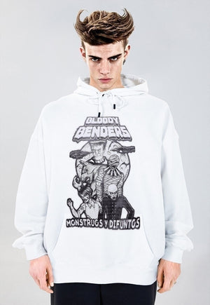 Horror hoodie grunge pullover punk monster print top white