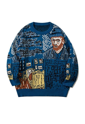 Renaissance sweater painting print jumper pop art top blue