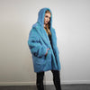 Neon blue fur coat luxury trench fluorescent psychedelic overcoat shaggy rave bomber festival luminous party jacket custom catwalk peacoat