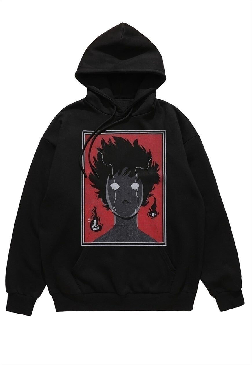 Anime hoodie pullover cosplay character top in black