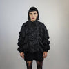 Pleated bomber jacket wrinkled grunge varsity high fashion edgy coat Gothic varsity 3D pocket jacket in black