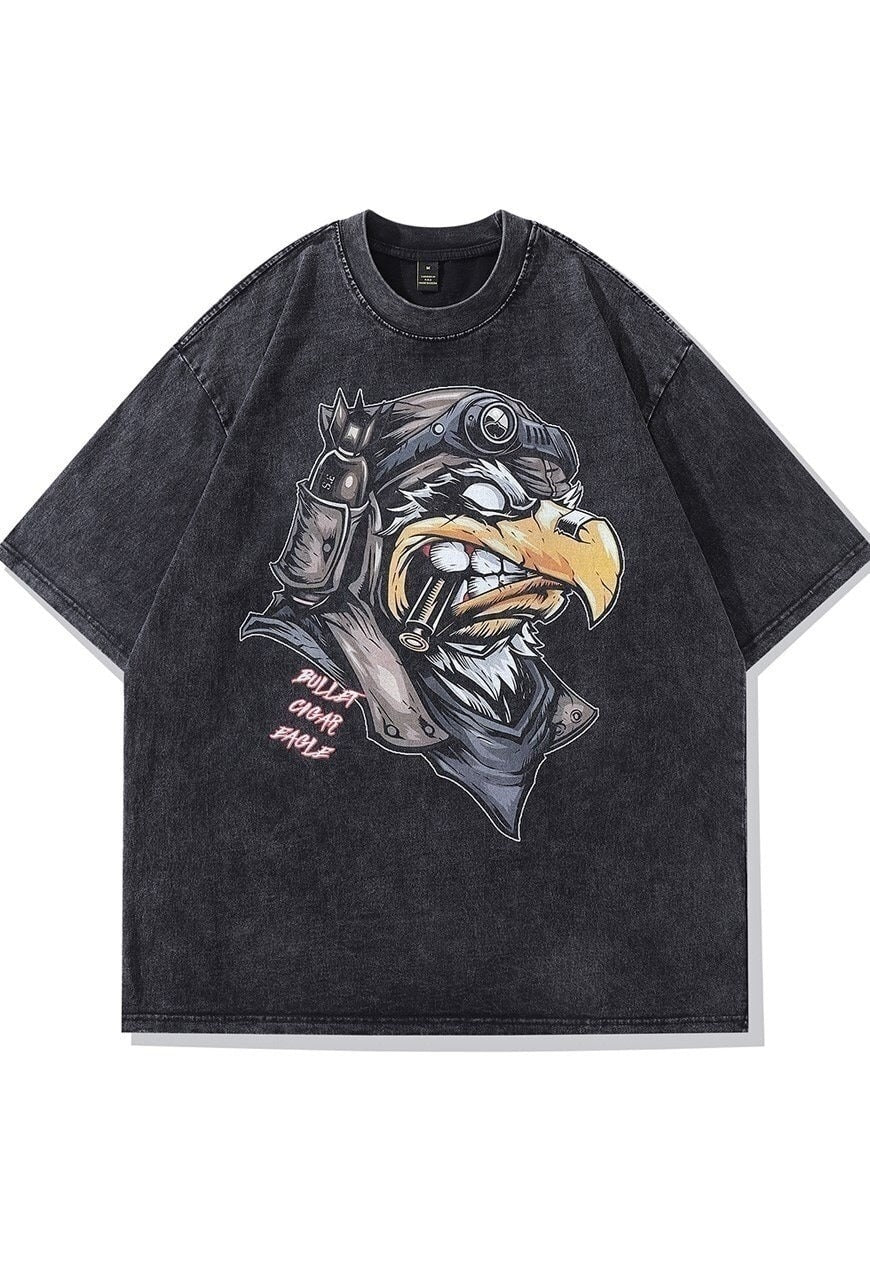 Eagle print t-shirt Retro bird cartoon tee skater top black