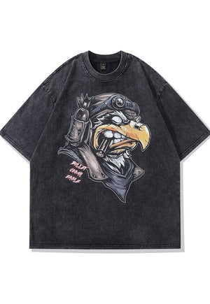 Eagle print t-shirt Retro bird cartoon tee skater top black