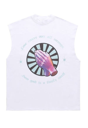 Praying hands sleeveless t-shirt saint tank top surfer vest