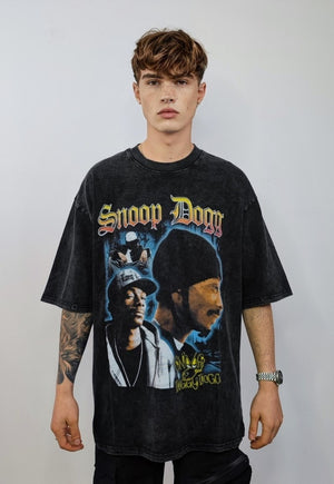 Rapper t-shirt vintage wash hip-hop tee retro skater top