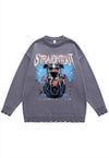 Retro print sweater spooky jumper ripped knitted time top