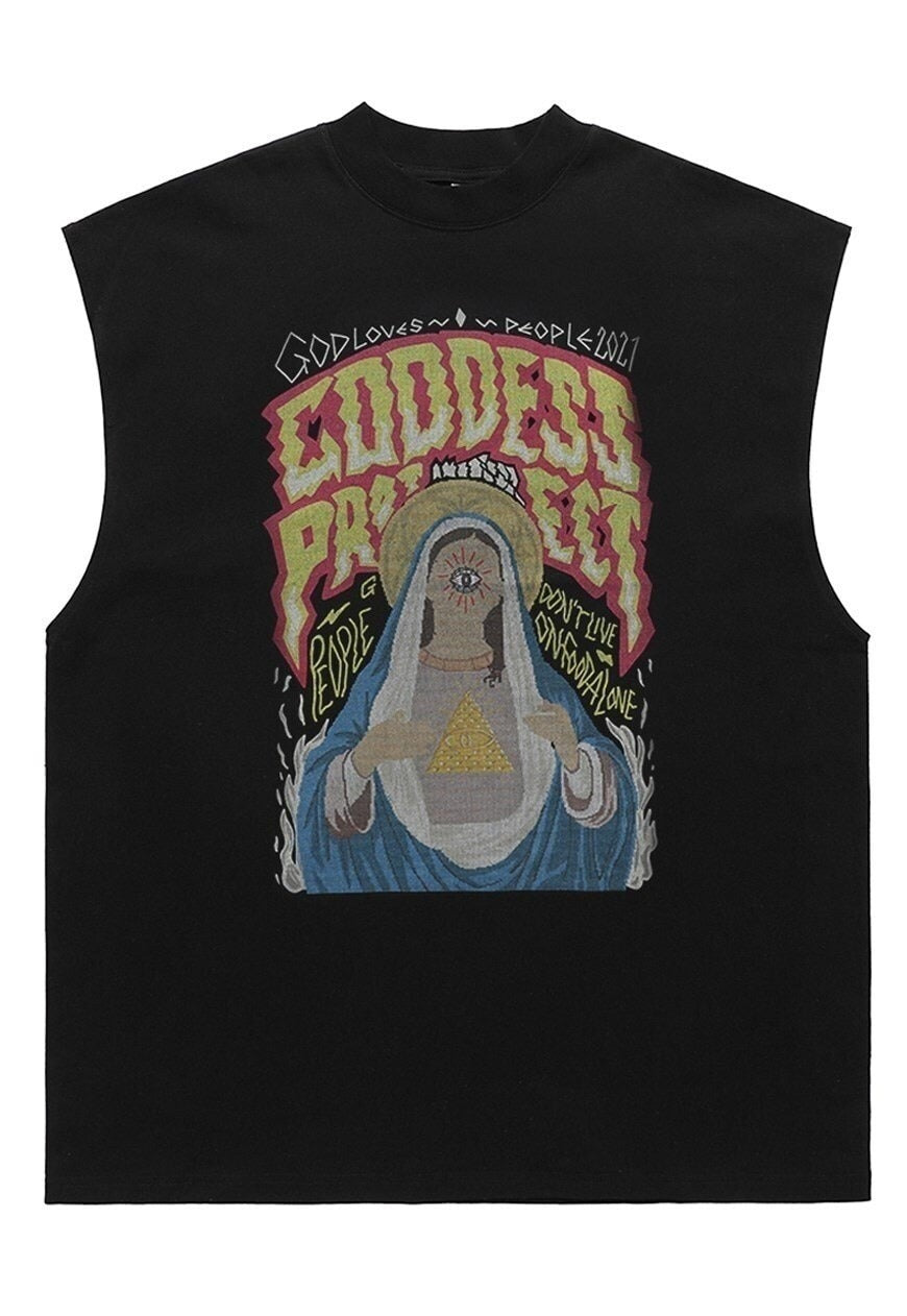 Goddess slogan tank top surfer vest retro sleeveless t-shirt