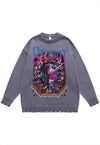 Robot sweater knitted anime jumper ripped top in grey