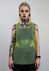 Diamante beaded mesh vest transparent glitter tank top green