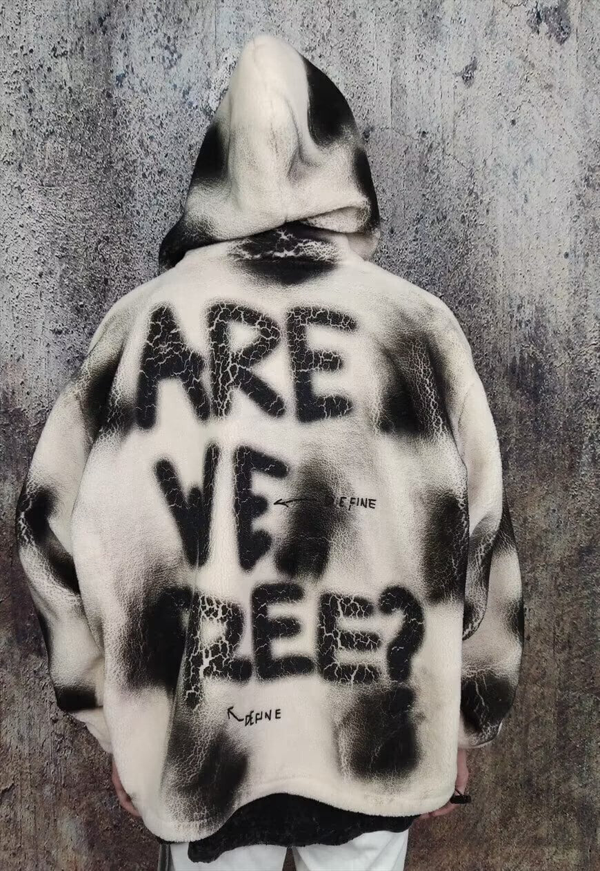 Tiedye fleece jacket faux fur bomber punk heart jacket cream