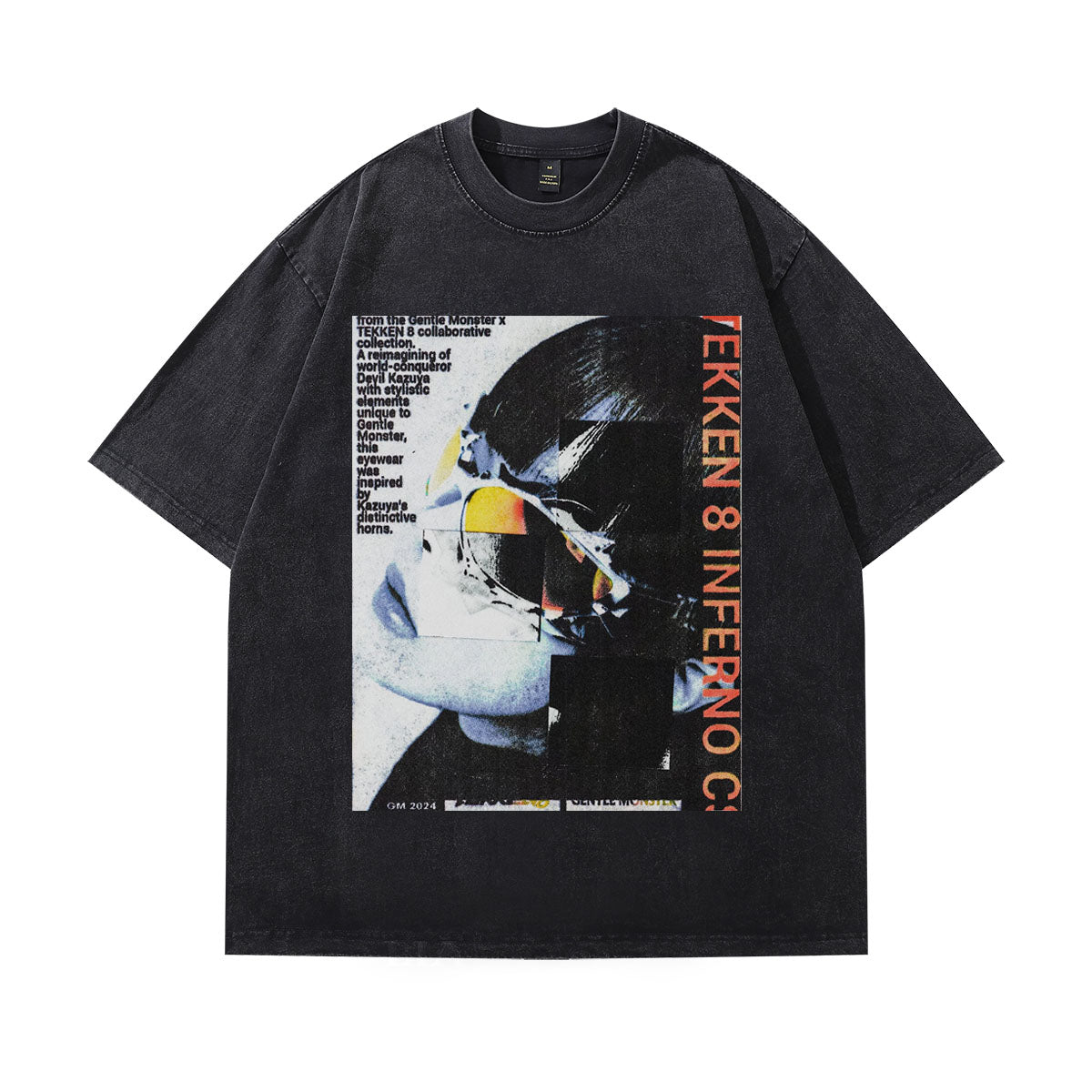 Futuristic t-shirt raver print tee retro Y2K cyberpunk top in vintage grey