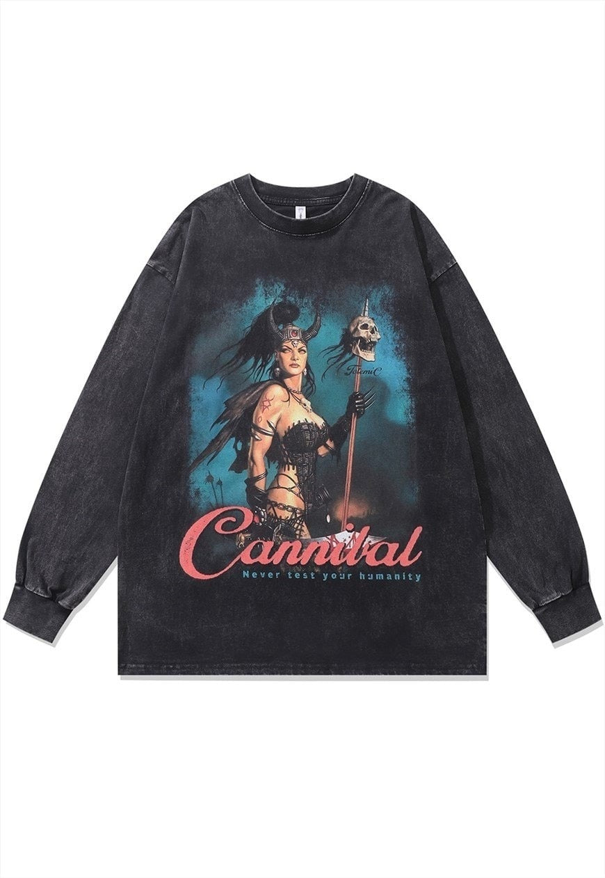 Warrior t-shirt vintage wash cannibal top metalcore long tee