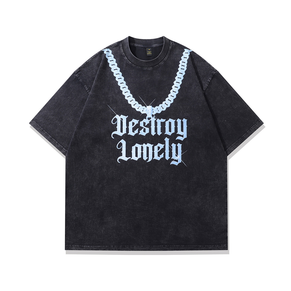 Chain print t-shirt gangster tee Y2k rapper top in vintage grey