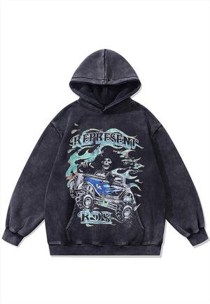 Jeep print hoodie skeleton pullover horror cartoon jumper