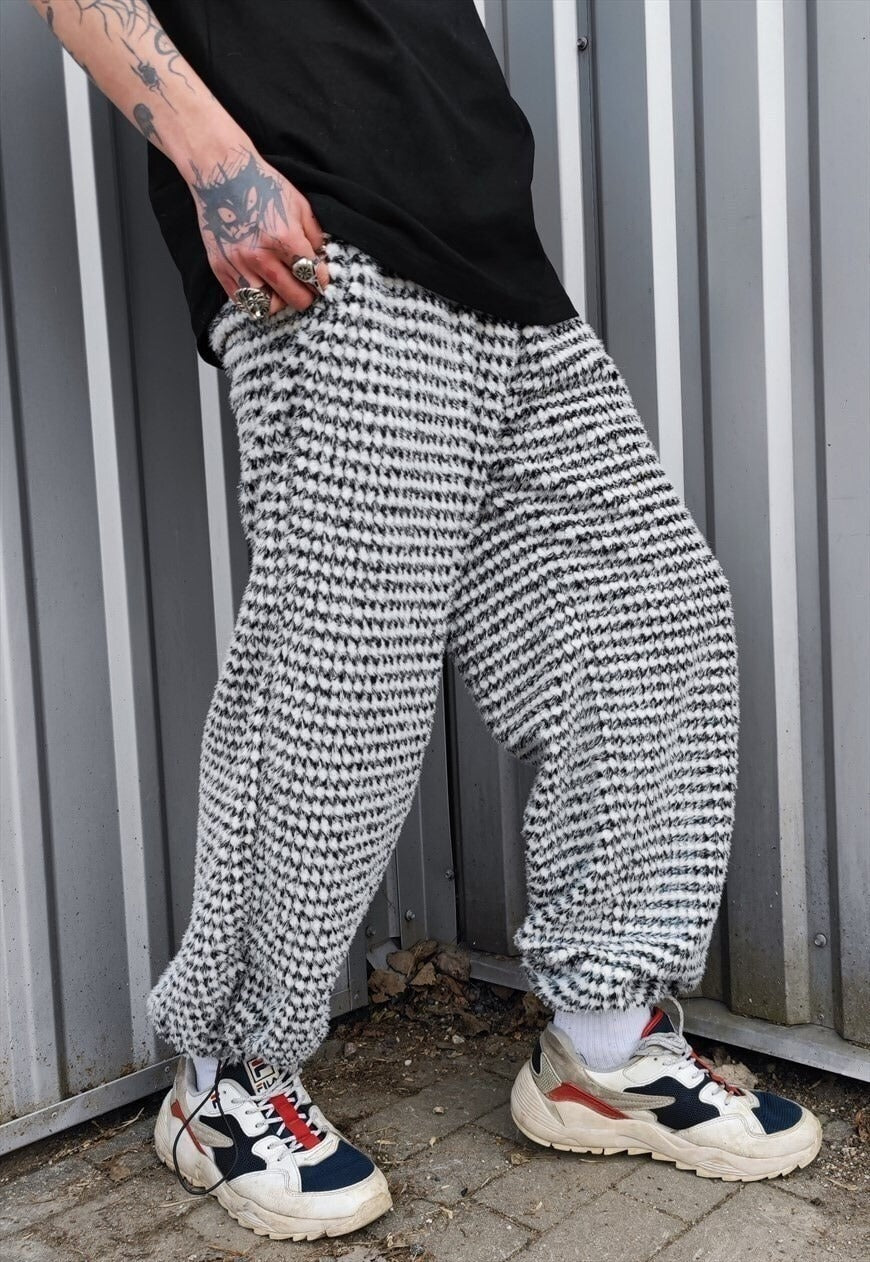 Festival check joggers plaid fleece pants handmade trouser