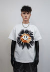 Sun print t-shirt graffiti emoji tee grunge raver top white