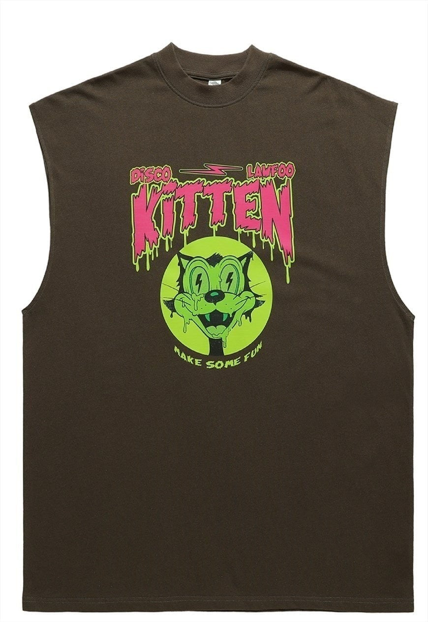 Rave tank top sleeveless grunge tee retro punk kitten vest