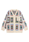 Crochet cardigan geometric ethnic knitted jumper in cream