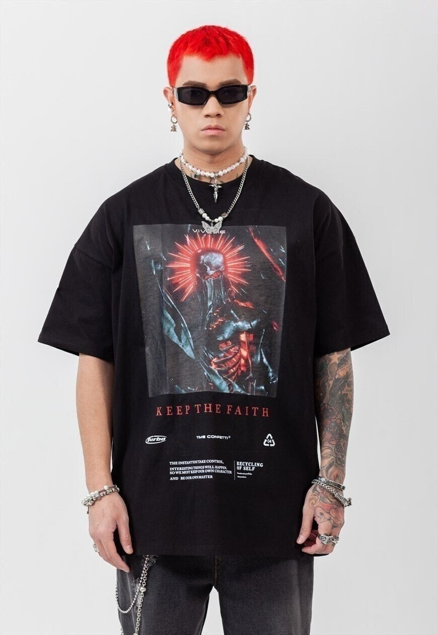 Cyber punk t-shirt grunge monster tee punk raver top black
