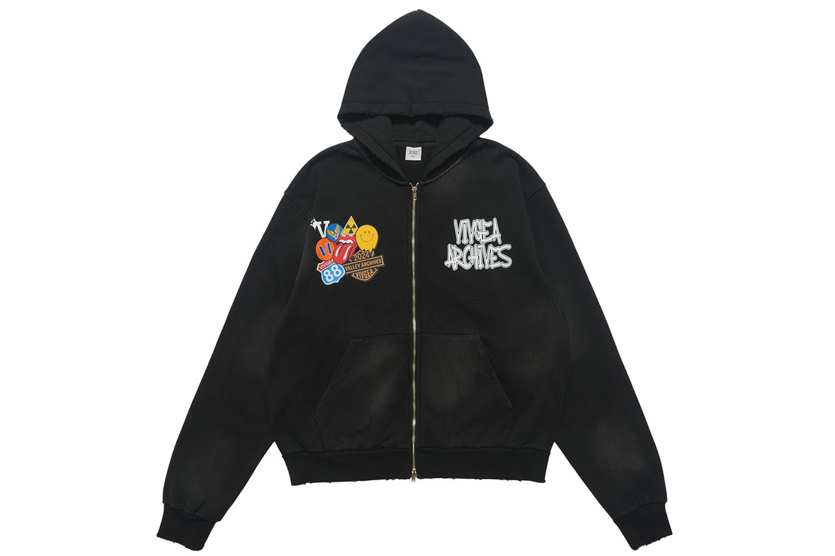 Rocker hoodie retro band pullover grunge gorpcore jumper in black