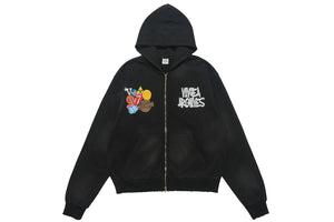 Rocker hoodie retro band pullover grunge gorpcore jumper in black