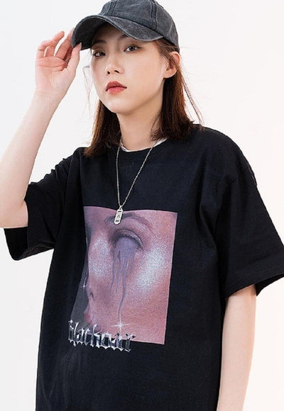 E-girl t-shirt tears print tee grunge raver top in black