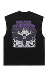 Moth print tank top surfer vest Goth retro sleeveless tshirt