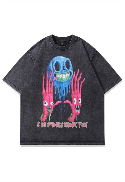 Creepy print t-shirt Halloween cartoon tee retro horror top