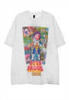 Anime print t-shirt Japanese tee girl retro top in white