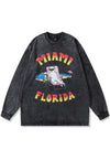 Florida t-shirt pussy Miami long tee retro cat top in grey