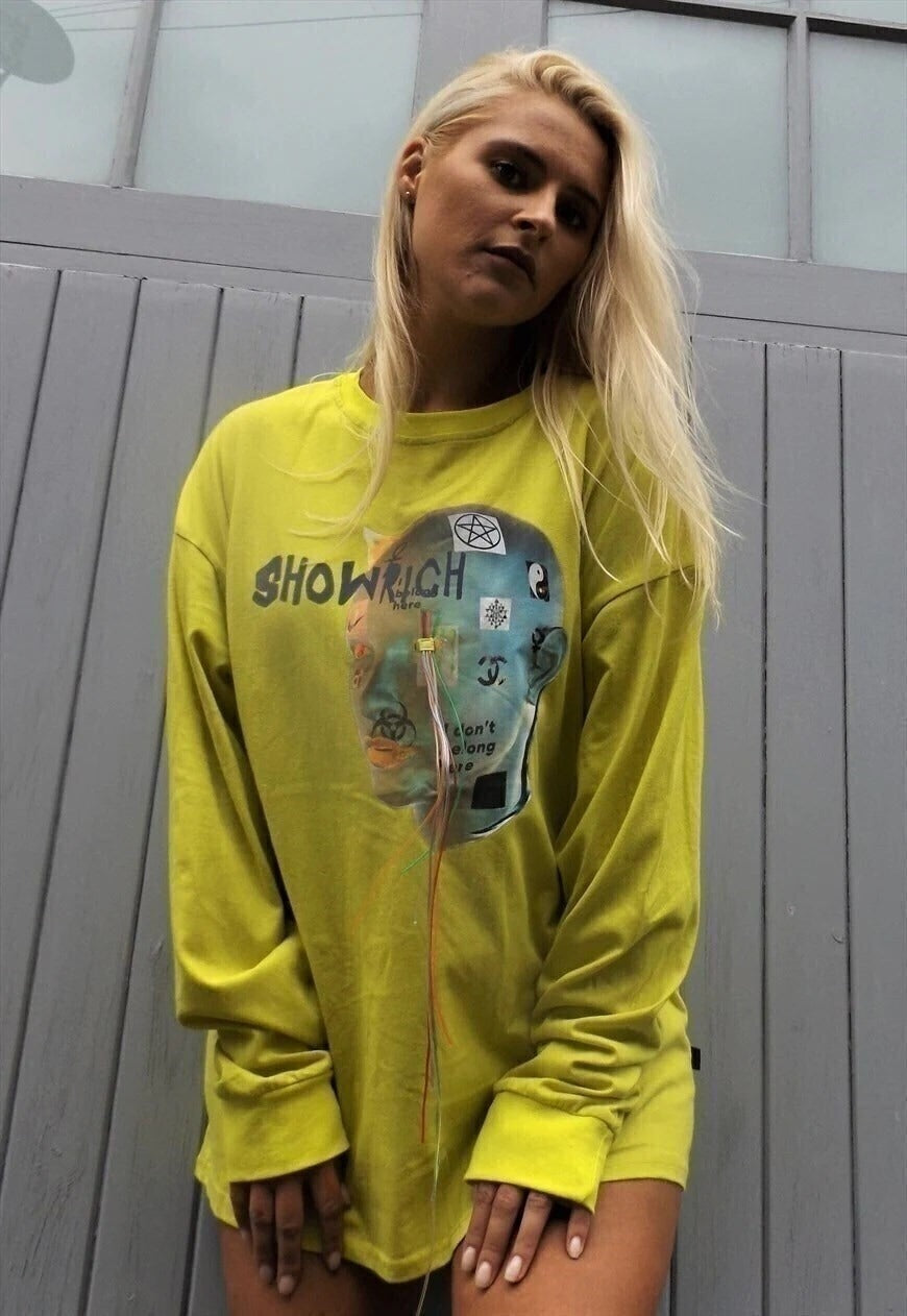 Cyberpunk sweatshirt fluorescent graffiti grunge thin top