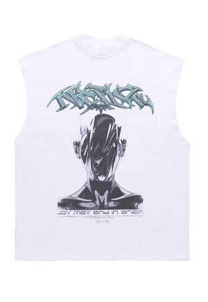 Cyber punk sleeveless t-shirt retro tank top surfer vest