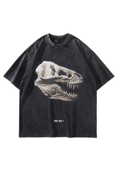 Reptile t-shirt fossil print tee bones top in vintage grey