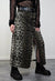 Leopard maxi denim skirt split back animal print bottoms