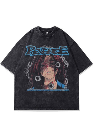 Anime t-shirt Japanese cartoon tee retro manga top in grey