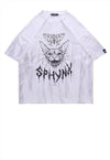 Cat print t-shirt Sphynx tee retro Egypt grunge top in white