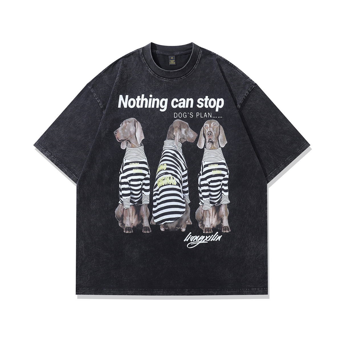 Prisoner t-shirt dog print tee retro cartoon top in vintage grey