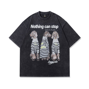 Prisoner t-shirt dog print tee retro cartoon top in vintage grey