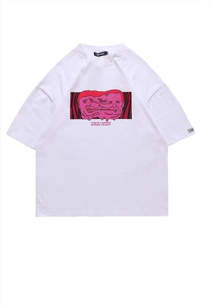 Monster print t-shirt melted tee graffiti retro top white