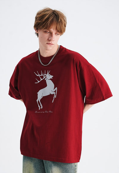 Christmas t-shirt deer print tee retro Christmas top in red