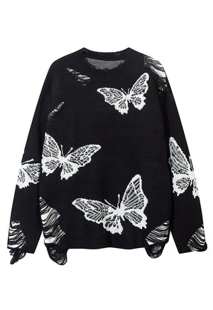 Butterfly sweater black pink ripped gothic jumper grunge top