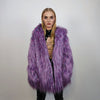 Shaggy faux fur jacket lavender neon bomber rave coat fluffy puffer Taylor Swift fleece luminous festival hood burning man overcoat purple