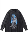 Creepy angel t-shirt vintage wash flame top Greek long tee