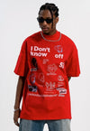 Poster print t-shirt graffiti tee grunge raver top in red