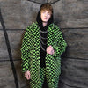 Check fleece coat handmade 2in1 faux fur trench in green