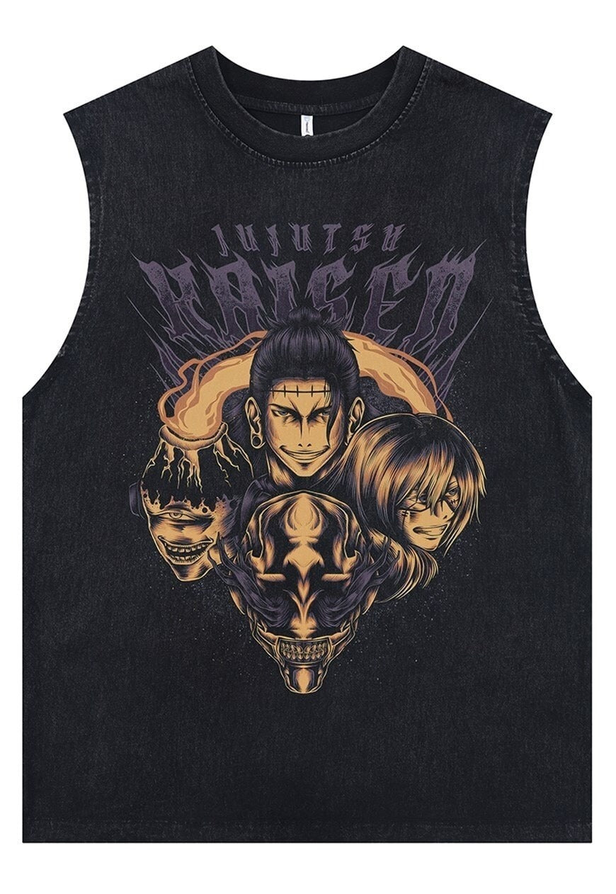 Anime print tank top surfer vest Jujutsu sleeveless t-shirt