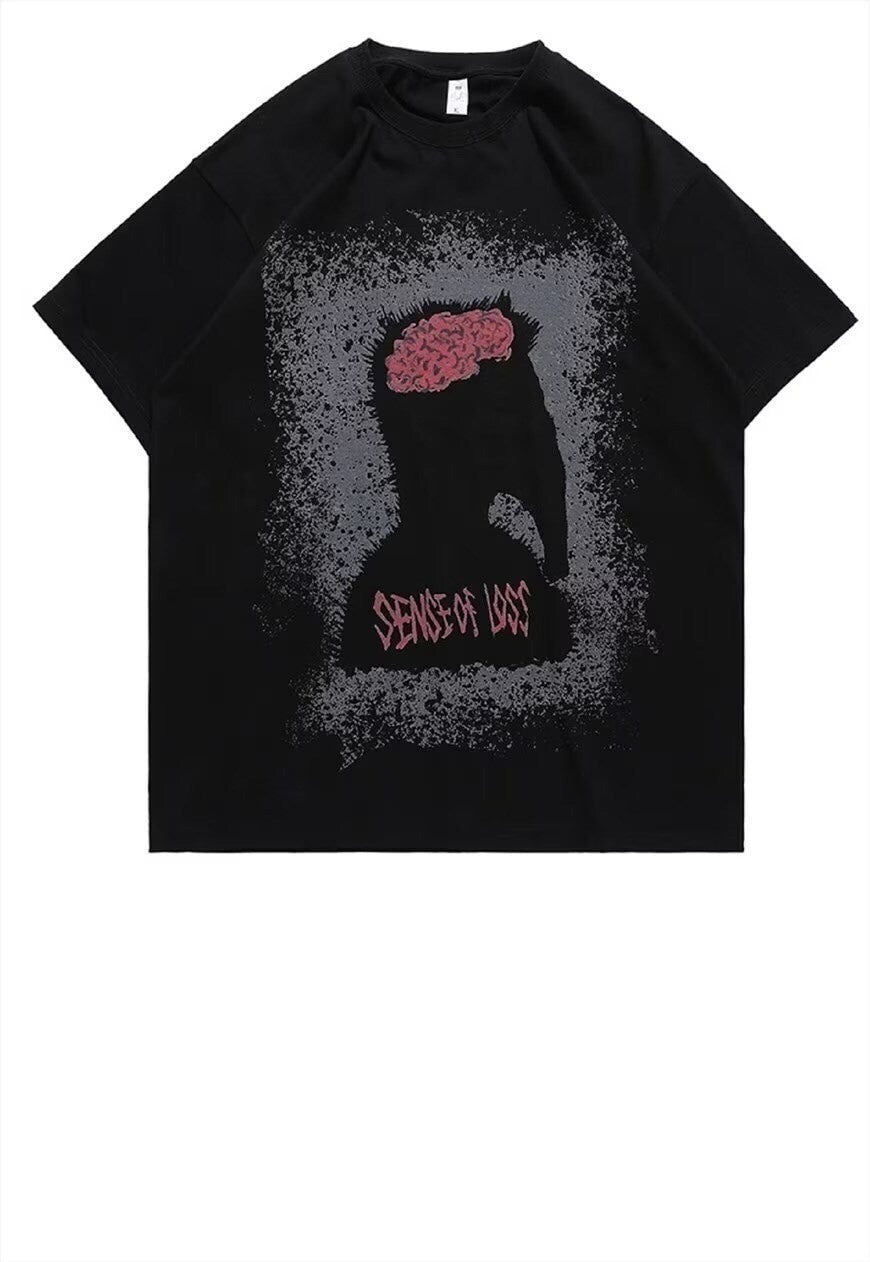 Monster print t-shirt brain tee grunge skater top in black