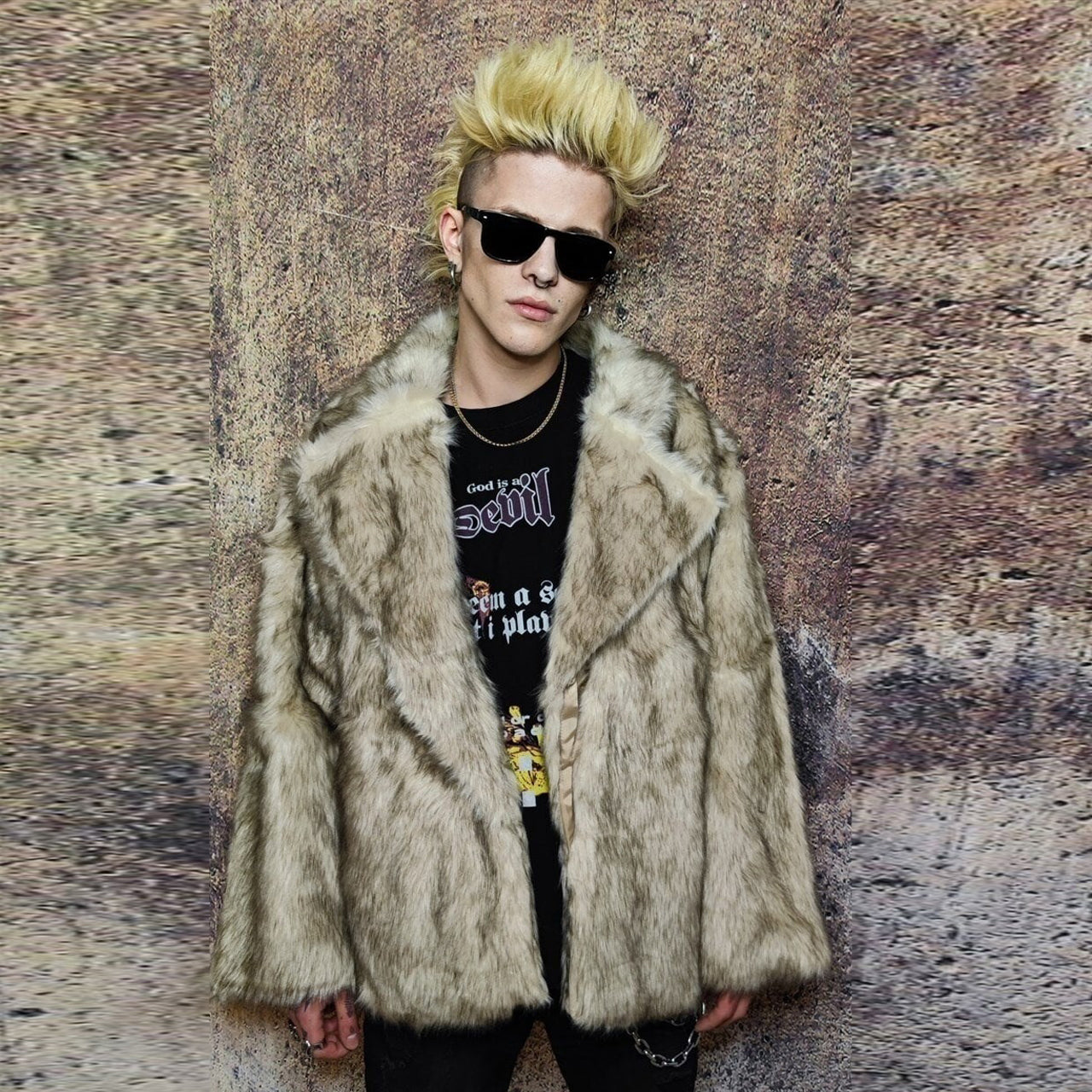 Faux fur coat fluffy trench jacket long hair bomber in cream