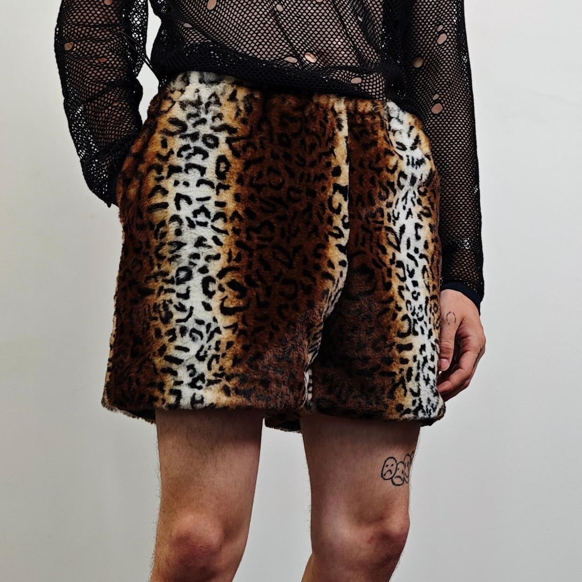Animal print shorts brown leopard pants cheetah hotpants faux fur handmade cropped trousers spot pattern joggers festival fleece set